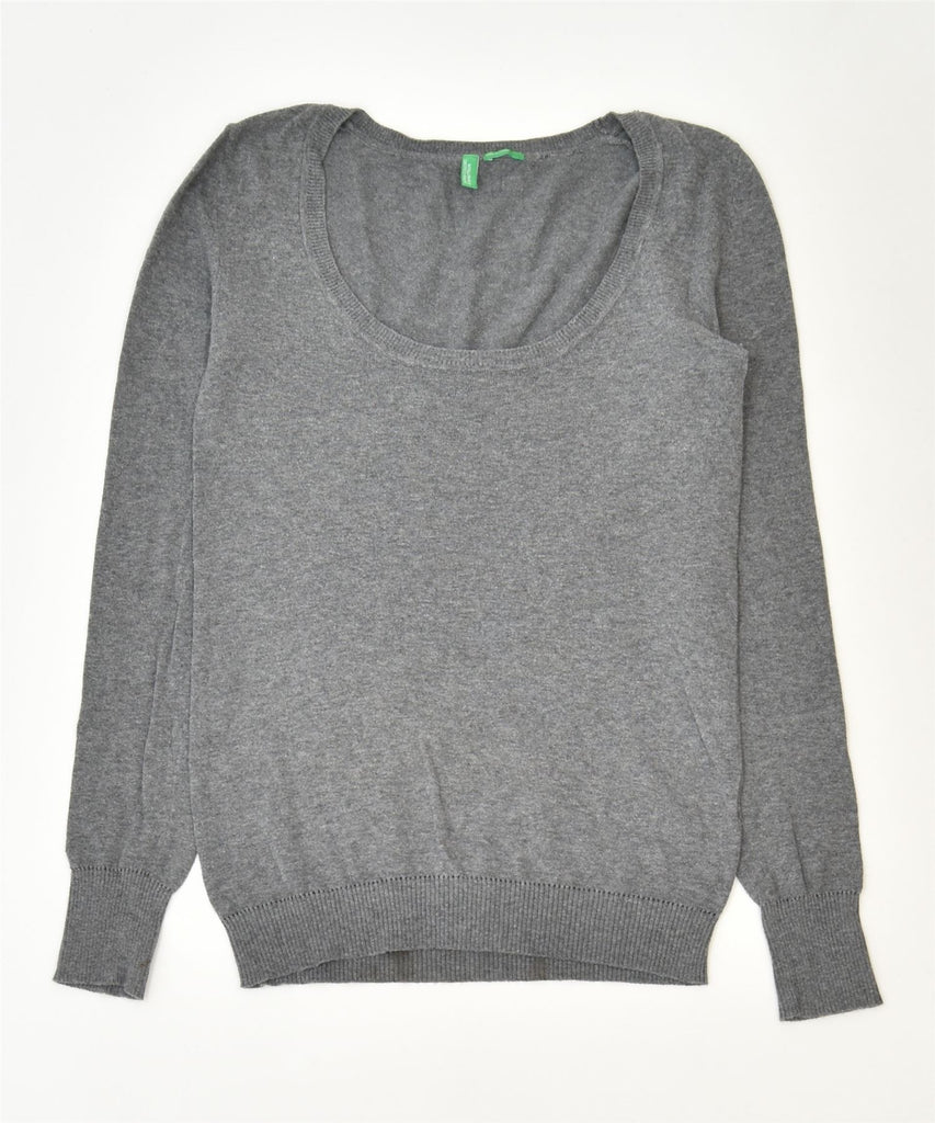 BENETTON Womens Boat Neck Jumper Sweater UK 6 XS Grey Cotton Classic | Vintage | Thrift | Second-Hand | Used Clothing | Messina Hembry 