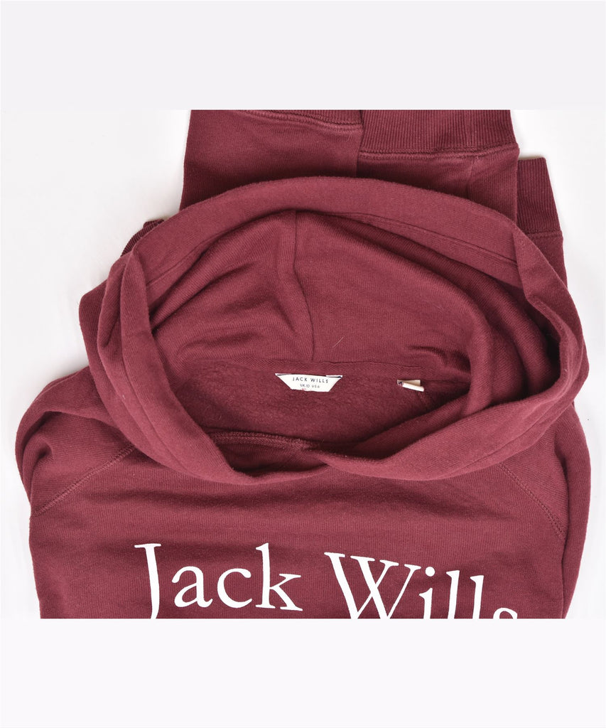 JACK WILLS Womens Loose Fit Graphic Hoodie Jumper UK 10 Small Burgundy | Vintage | Thrift | Second-Hand | Used Clothing | Messina Hembry 