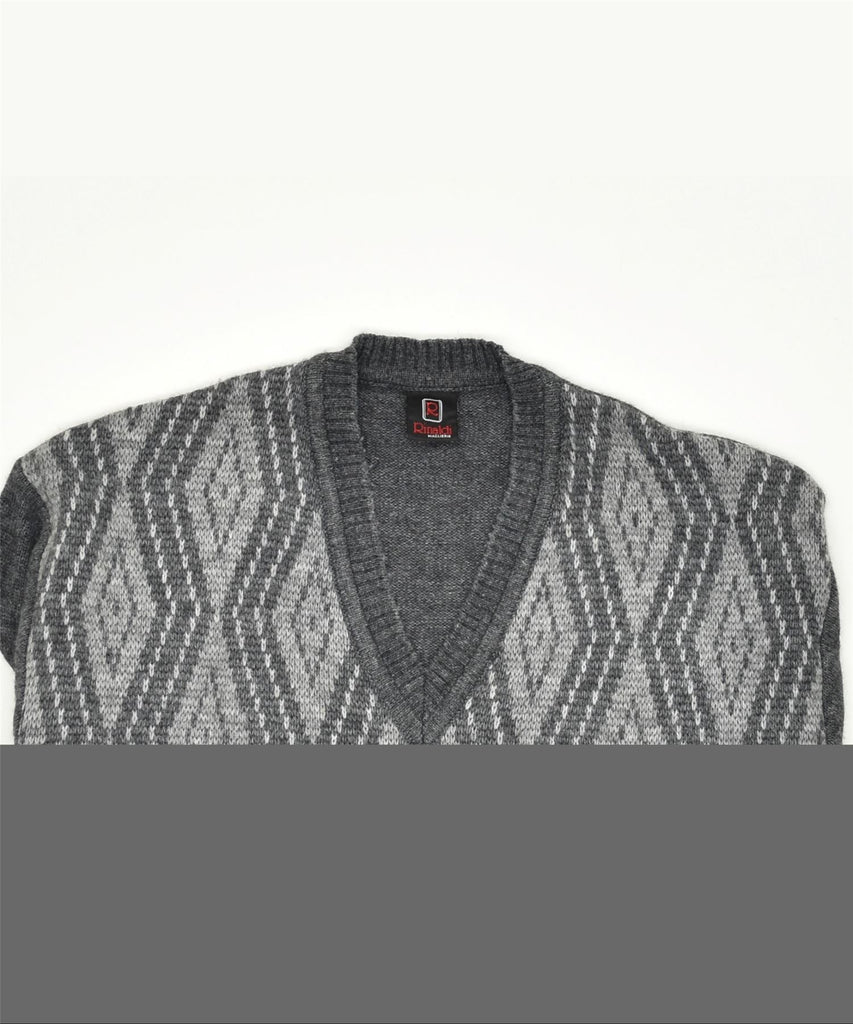 RINALDI Mens V-Neck Jumper Sweater IT 54 XL Grey Argyle/Diamond Wool | Vintage | Thrift | Second-Hand | Used Clothing | Messina Hembry 