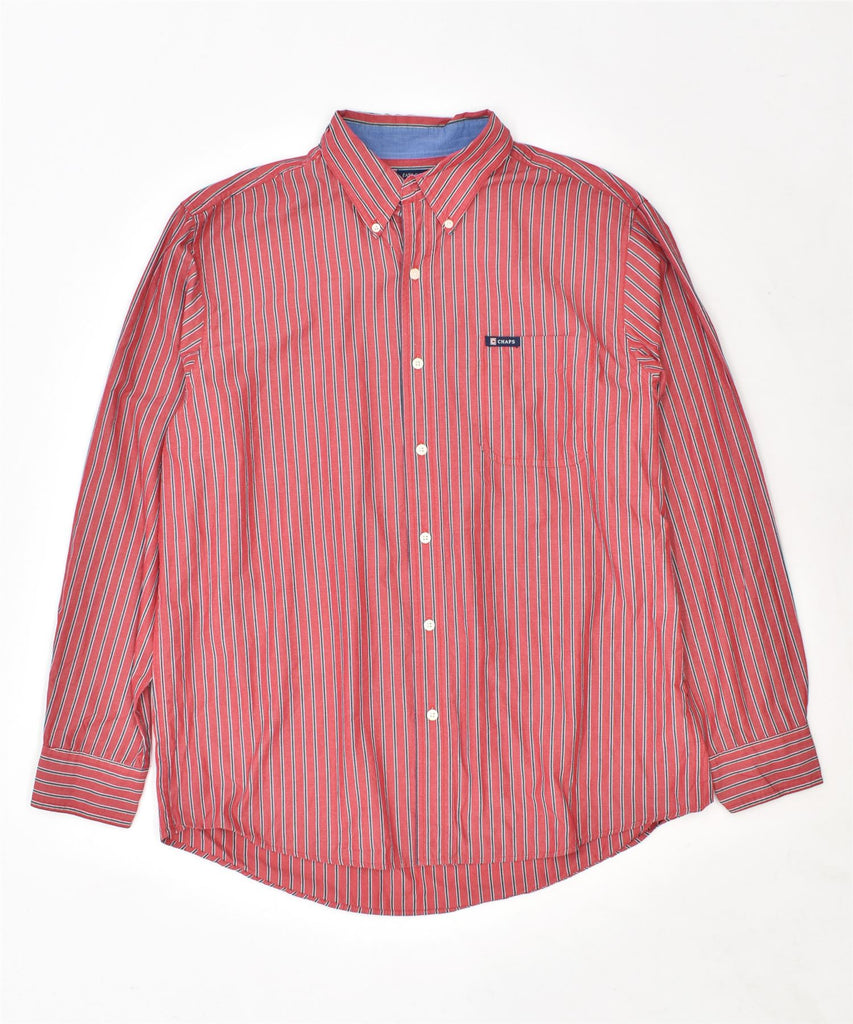 CHAPS Mens Easy Care Shirt Large Red Striped Cotton | Vintage | Thrift | Second-Hand | Used Clothing | Messina Hembry 