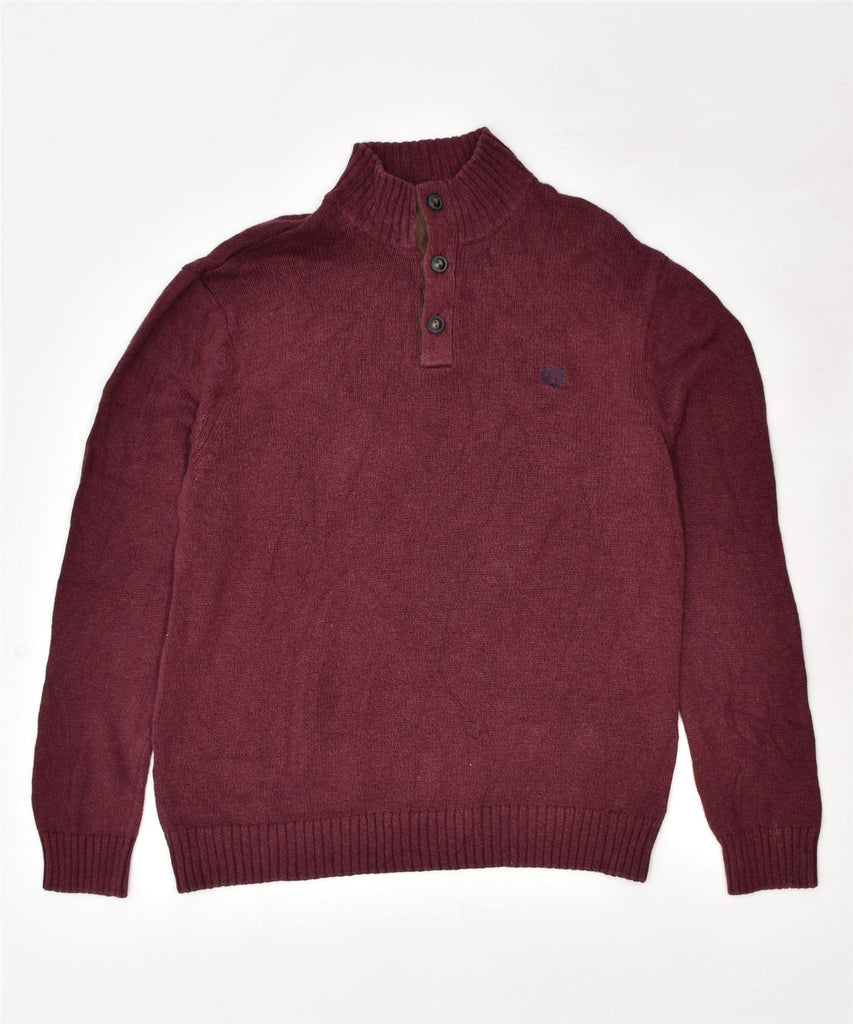 CHAPS Mens Button Neck Jumper Sweater Medium Maroon Cotton | Vintage | Thrift | Second-Hand | Used Clothing | Messina Hembry 