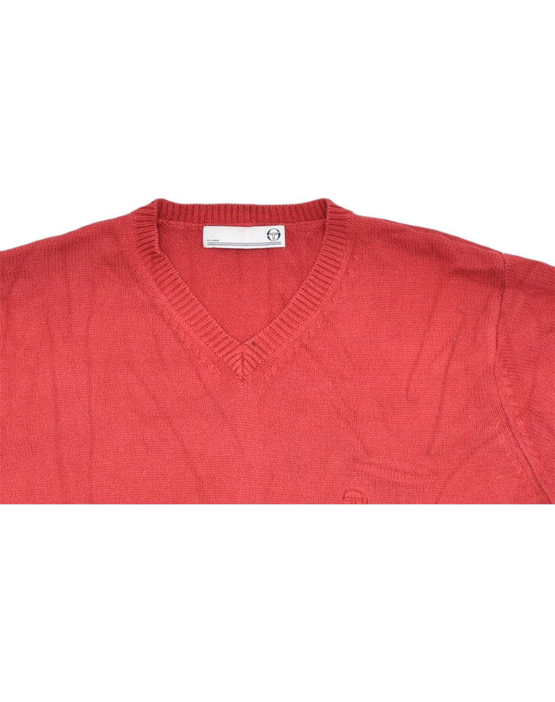 SERGIO TACCHINI Mens V-Neck Jumper Sweater Medium Red Cotton | Vintage | Thrift | Second-Hand | Used Clothing | Messina Hembry 