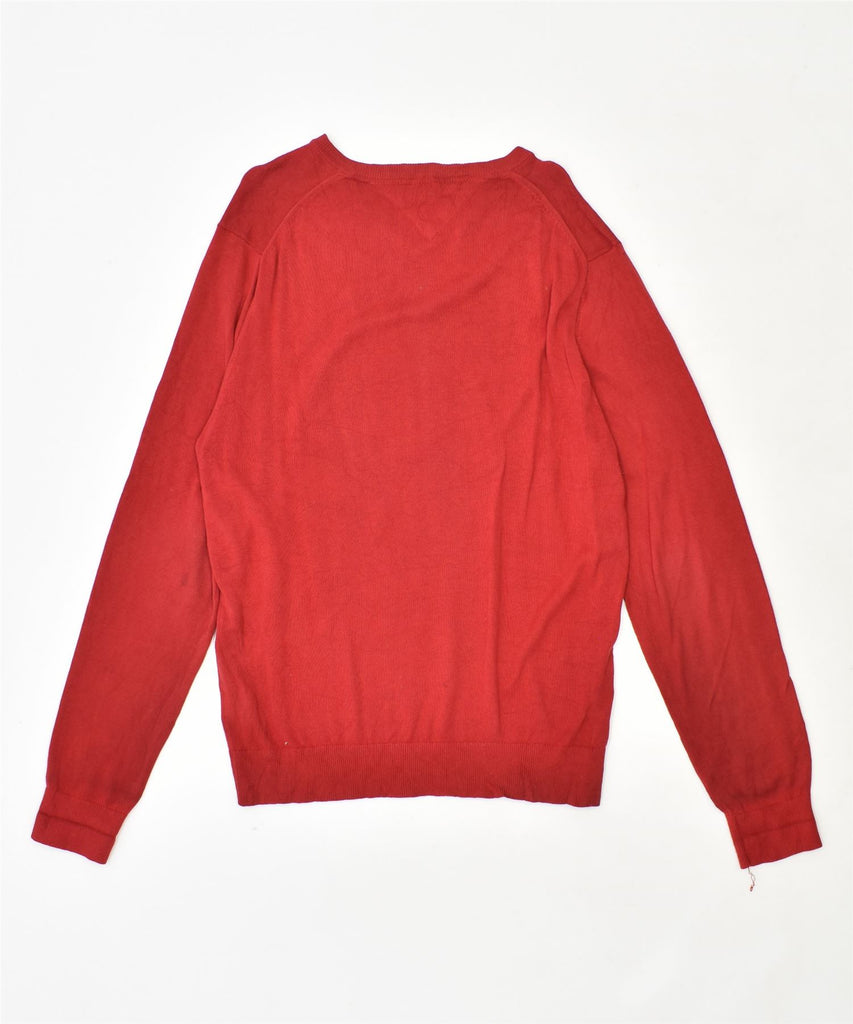 TOMMY HILFIGER Mens V-Neck Jumper Sweater Large Red Cotton | Vintage | Thrift | Second-Hand | Used Clothing | Messina Hembry 