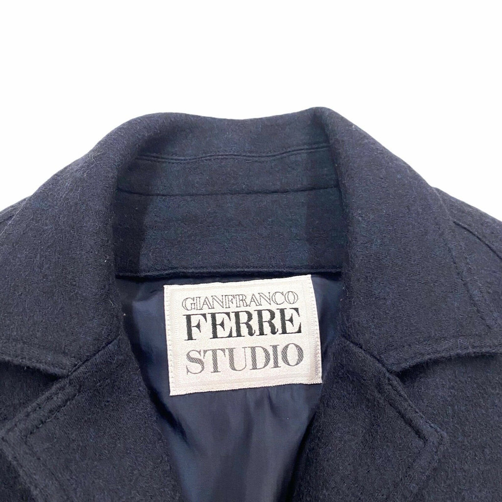 Gianfranco Ferre Studio Women's Long Wool Coat | Vintage Designer Navy Blue VTG | Vintage Messina Hembry | Thrift | Second-Hand Messina Hembry | Used Clothing | Messina Hembry 