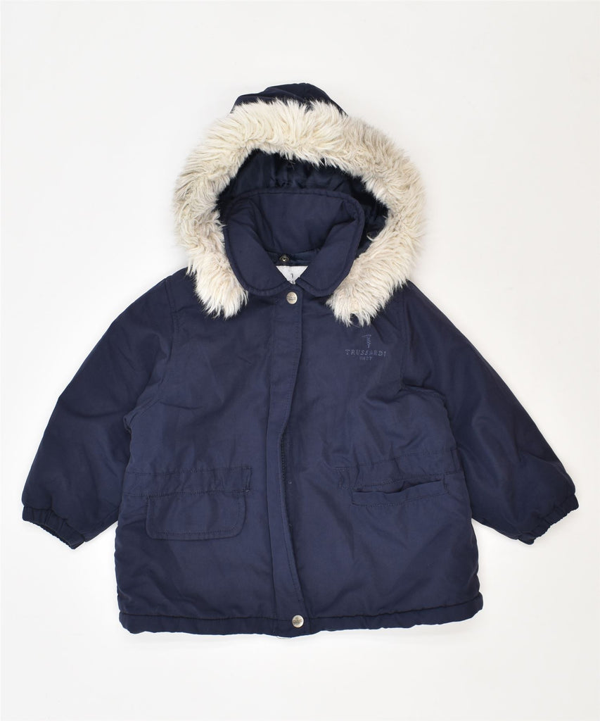 TRUSSARDI Girls Hooded Padded Jacket 3-4 Years Navy Blue Polyester | Vintage | Thrift | Second-Hand | Used Clothing | Messina Hembry 