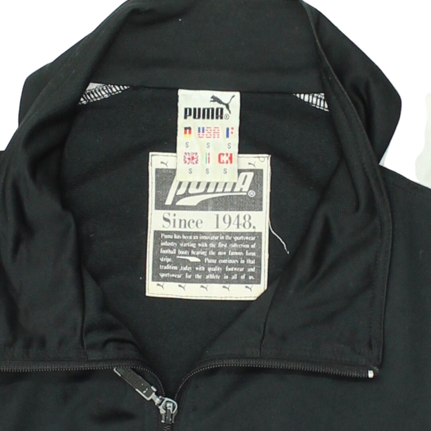 Puma Logo Mens Black Polyester Track Top Jacket Vintage 90s Sportswear VTG Vintage Second Hand Clothing Online Messina Hembry