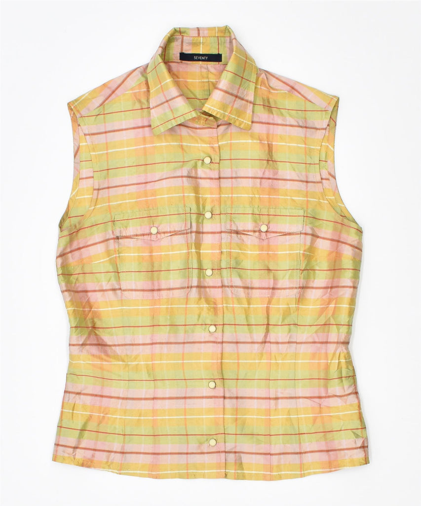 SEVENTY Womens Sleeveless Shirt IT 44 Medium Multicoloured Striped Silk | Vintage | Thrift | Second-Hand | Used Clothing | Messina Hembry 