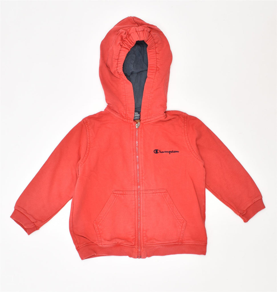 CHAMPION Girls Zip Hoodie Sweater 18-24 Months Red Cotton | Vintage | Thrift | Second-Hand | Used Clothing | Messina Hembry 