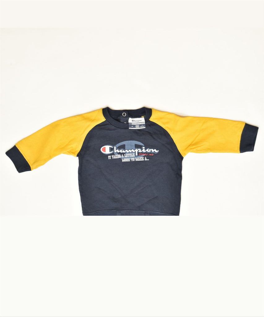 CHAMPION Boys Graphic Sweatshirt Jumper 3-6 Months Navy Blue Sports | Vintage | Thrift | Second-Hand | Used Clothing | Messina Hembry 