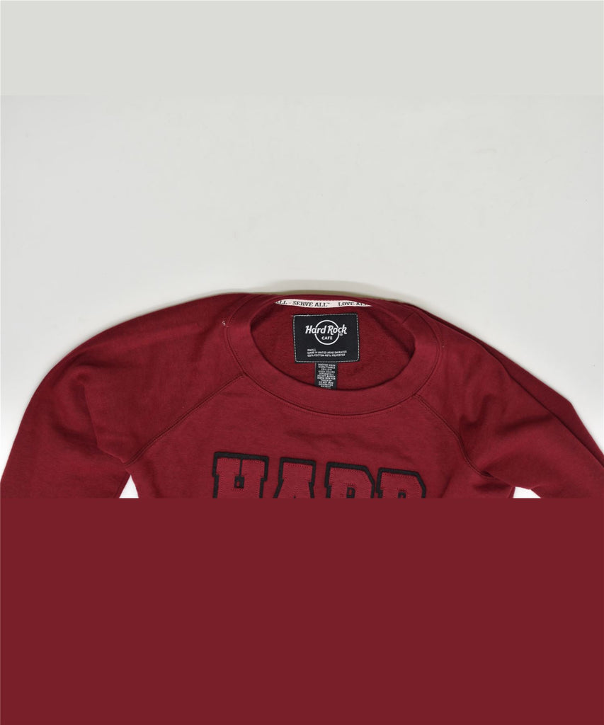 HARD ROCK CAFFEE Womens Sweatshirt Jumper UK 10 Small Maroon Cotton | Vintage | Thrift | Second-Hand | Used Clothing | Messina Hembry 