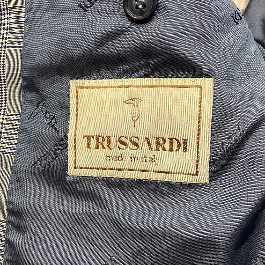 Trussardi Men's Check Plaid Pattern Blazer Jacket | Vintage Designer Suit Grey | Vintage Messina Hembry | Thrift | Second-Hand Messina Hembry | Used Clothing | Messina Hembry 