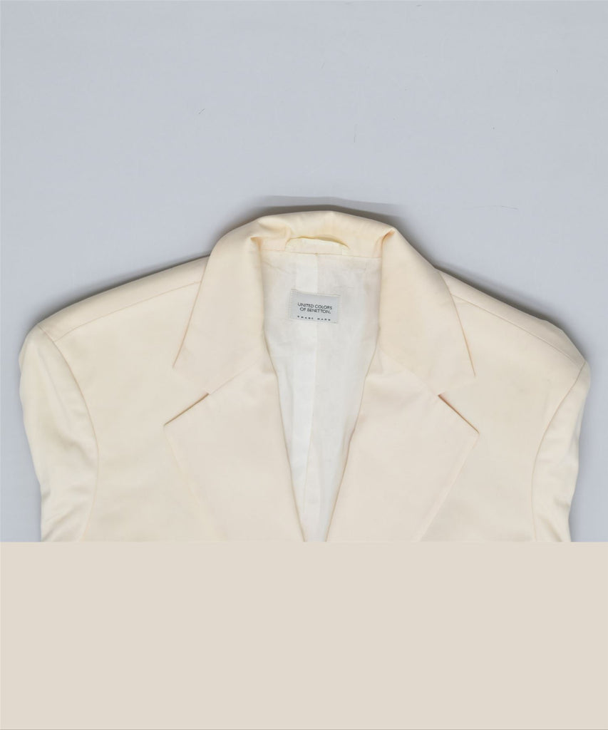 BENETTON Womens 2 Button Blazer Jacket IT 44 Medium Off White Polyester | Vintage | Thrift | Second-Hand | Used Clothing | Messina Hembry 