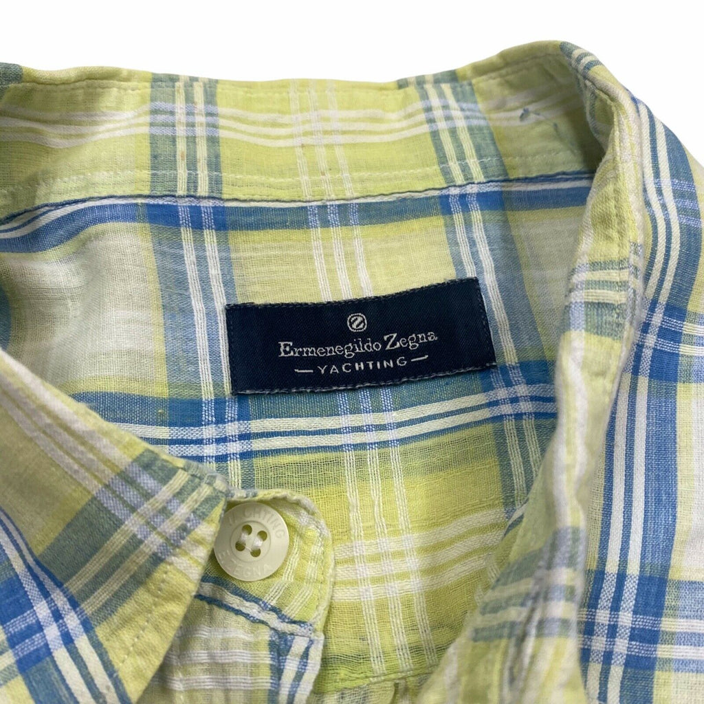 Ermenegildo Zegna Lightweight Check Shirt | Vintage Designer Green Blue White | Vintage Messina Hembry | Thrift | Second-Hand Messina Hembry | Used Clothing | Messina Hembry 