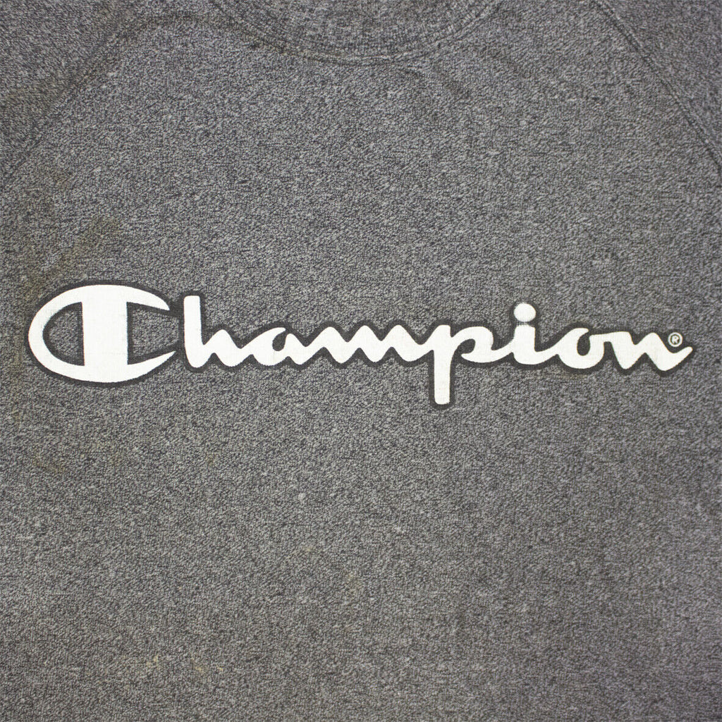 Champion Logo Sleeve Tshirt | Vintage 90s Retro Street Wear Sportswear Dark Grey | Vintage Messina Hembry | Thrift | Second-Hand Messina Hembry | Used Clothing | Messina Hembry 