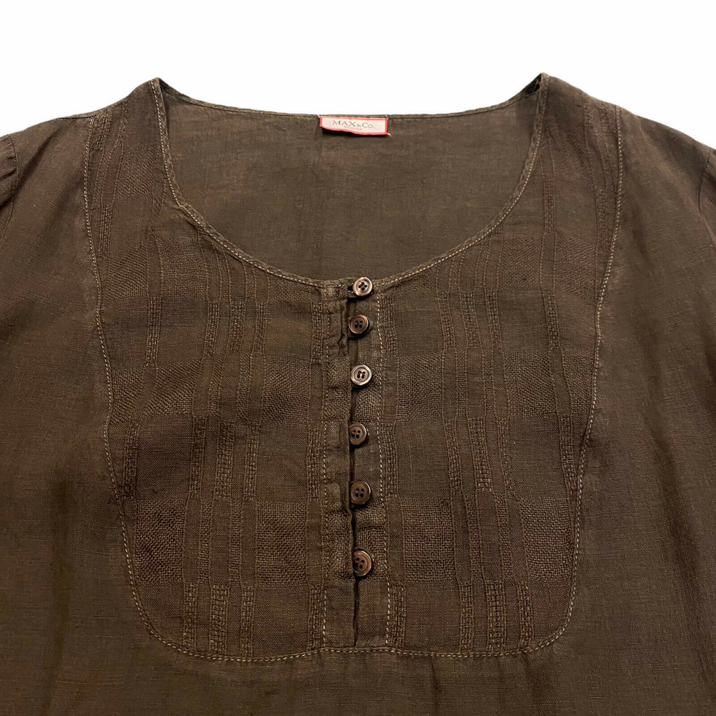 Max & Co Women's Button Up Linen Blouse Top | Vintage High End Designer Brown | Vintage Messina Hembry | Thrift | Second-Hand Messina Hembry | Used Clothing | Messina Hembry 