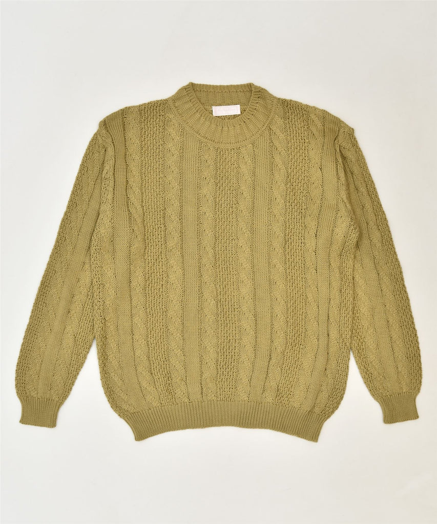 BELLA BLEU Womens Crew Neck Jumper Sweater UK 14 Medium Khaki Classic | Vintage | Thrift | Second-Hand | Used Clothing | Messina Hembry 