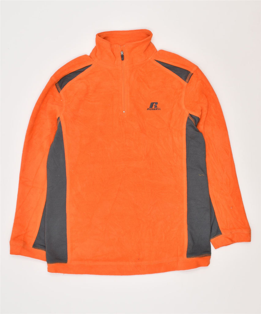 RUSSELL ATHLETIC Boys Zip Neck Fleece Jumper 10-11 Years Medium Orange | Vintage | Thrift | Second-Hand | Used Clothing | Messina Hembry 