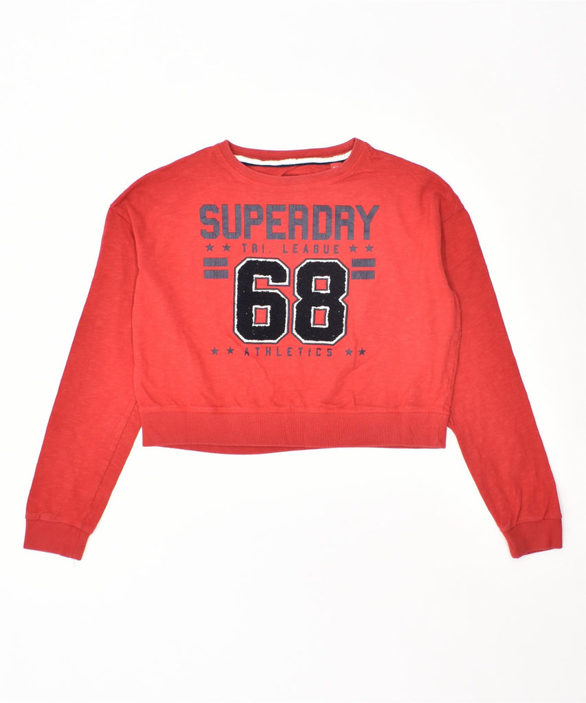 SUPERDRY Womens Graphic Oversized Sweatshirt Jumper UK 6 XS Red Cotton | Vintage | Thrift | Second-Hand | Used Clothing | Messina Hembry 