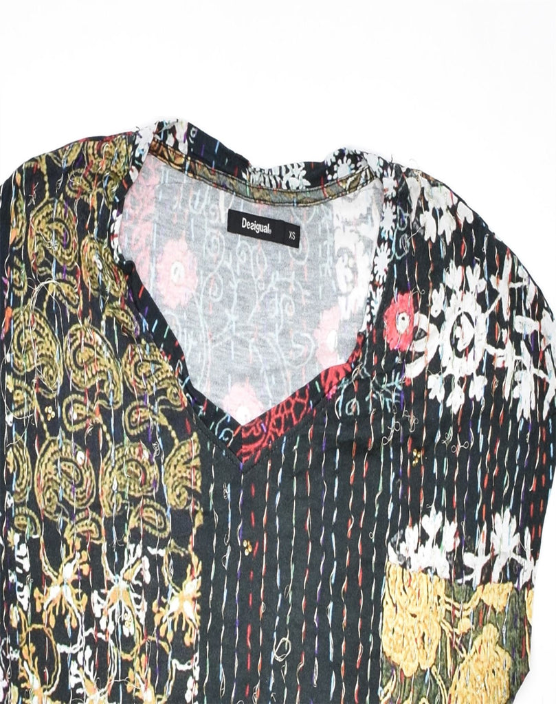 DESIGUAL Womens Oversized Blouse Top UK 6 S Multicoloured Patchwork | Vintage | Thrift | Second-Hand | Used Clothing | Messina Hembry 