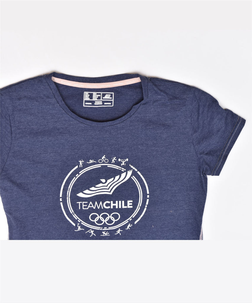 NEW BALANCE Girls Graphic T-Shirt Top 13-14 Years Navy Blue Polyester | Vintage | Thrift | Second-Hand | Used Clothing | Messina Hembry 