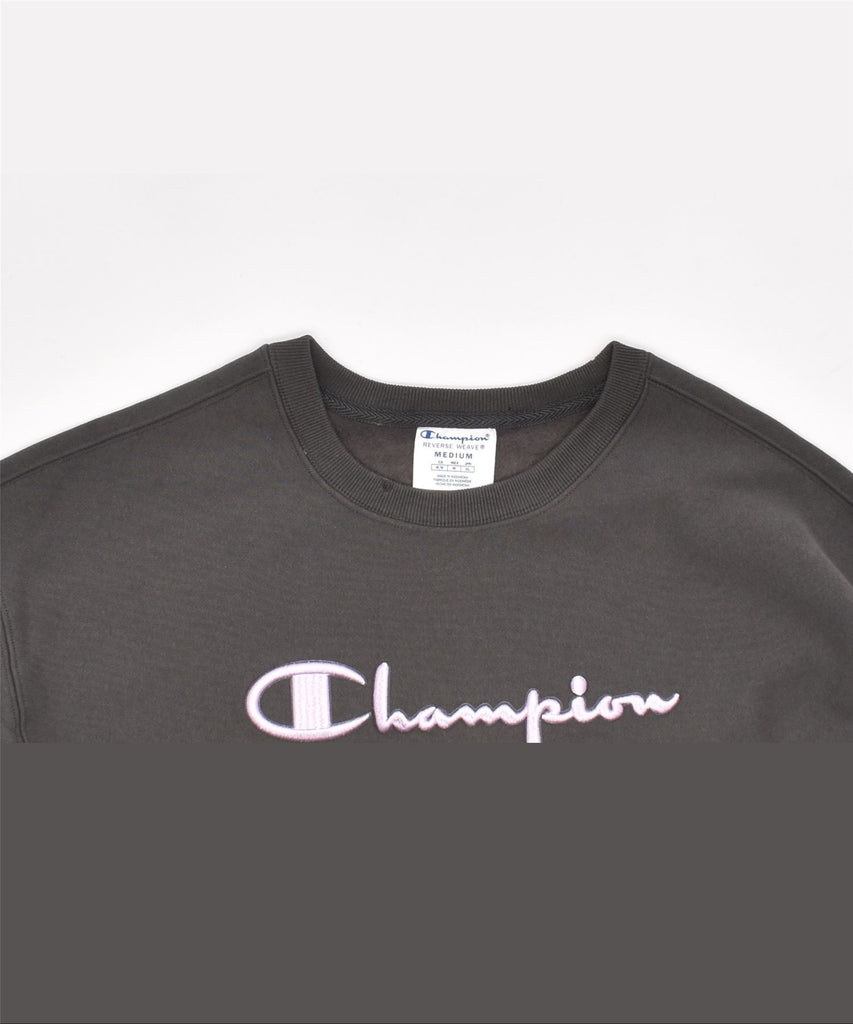 CHAMPION Womens Graphic Sweatshirt Jumper UK 14 Medium Black Cotton | Vintage | Thrift | Second-Hand | Used Clothing | Messina Hembry 