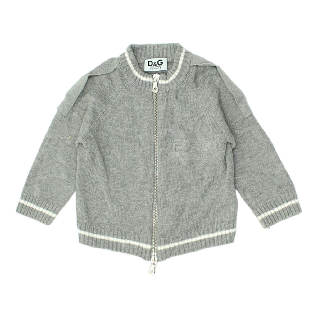 Dolce & Gabbana Junior Boys Grey Cotton Knit Full Zip Jumper | Vintage Designer | Vintage Messina Hembry | Thrift | Second-Hand Messina Hembry | Used Clothing | Messina Hembry 