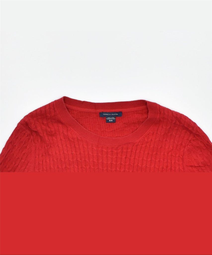 TOMMY HILFIGER Womens Crew Neck Jumper Sweater UK 14 Medium Red Cotton | Vintage | Thrift | Second-Hand | Used Clothing | Messina Hembry 