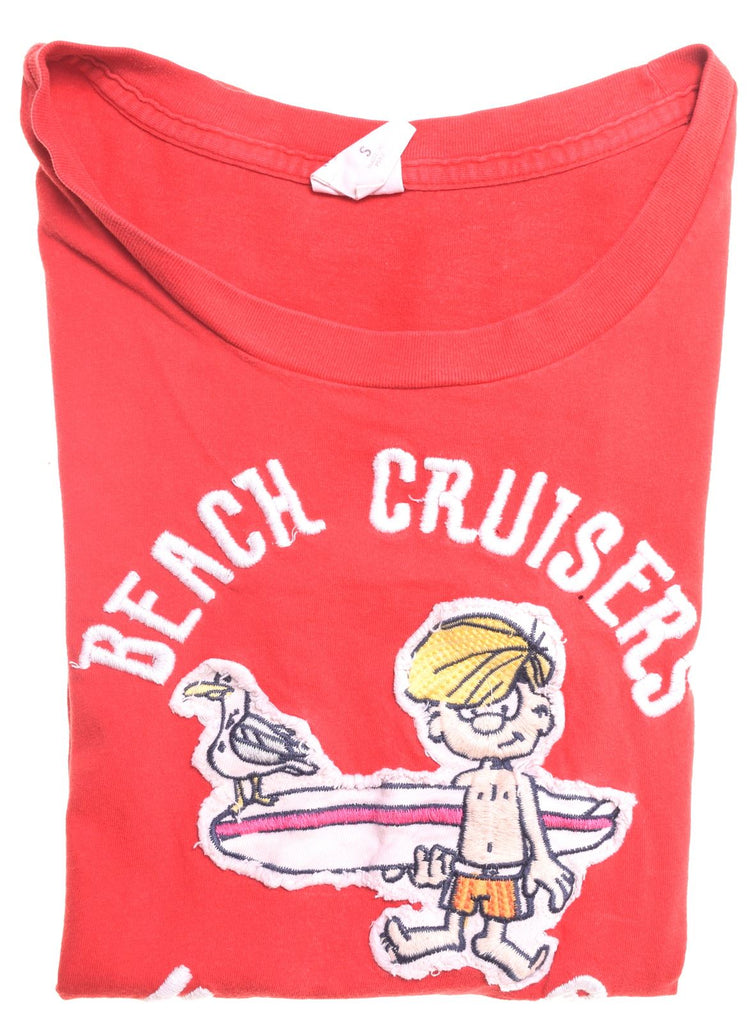 ABERCROMBIE & FITCH Girls Graphic T-Shirt Top 7-8 Years Small Red Cotton - Second Hand & Vintage Designer Clothing - Messina Hembry
