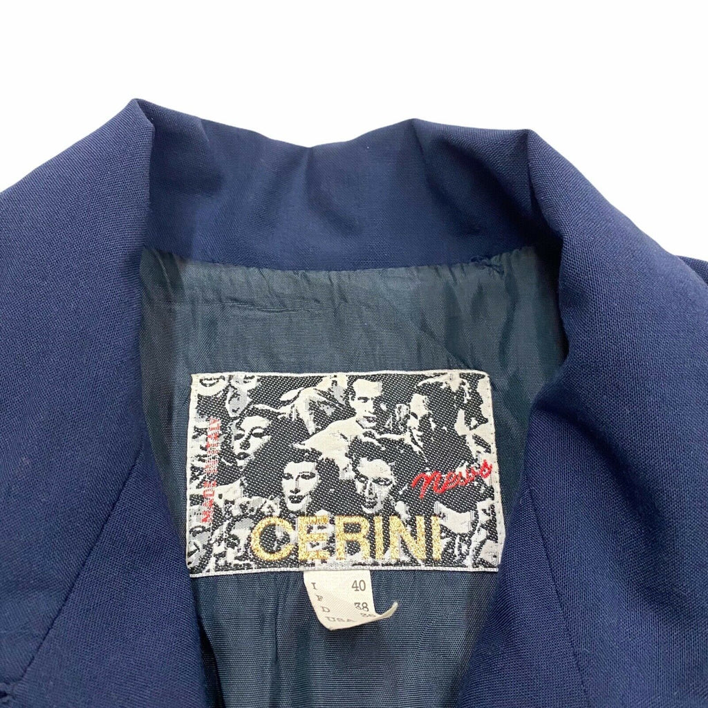 Cerini Women's Mid Length Blazer Style Lapel Jacket | Vintage Designer Navy Blue | Vintage Messina Hembry | Thrift | Second-Hand Messina Hembry | Used Clothing | Messina Hembry 