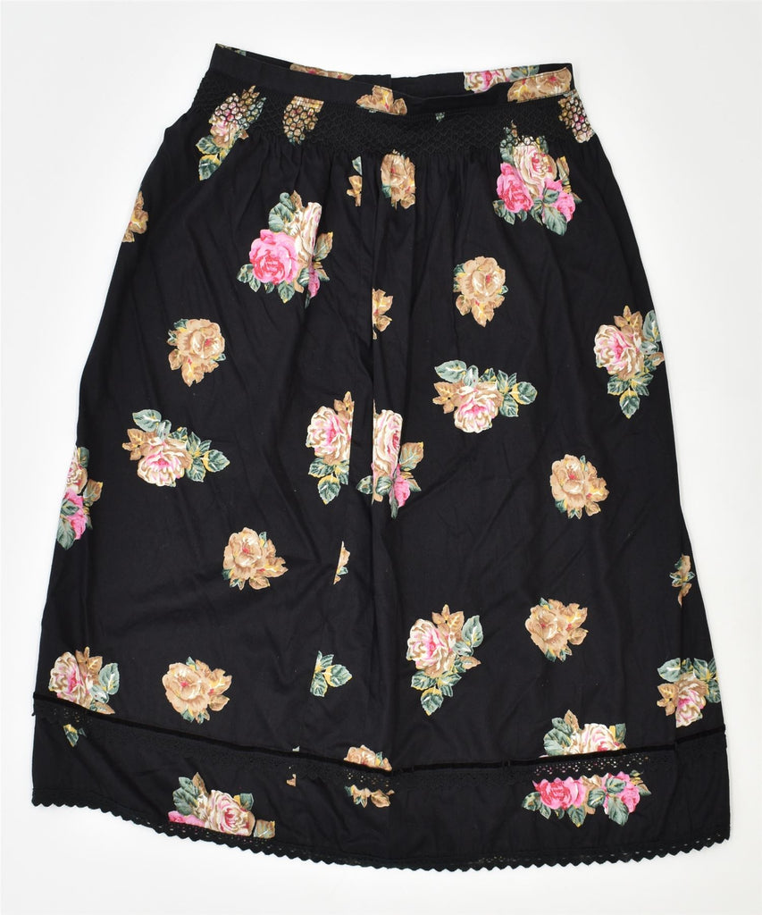 VINTAGE Womens Flared Skirt W28 Medium Black Floral | Vintage | Thrift | Second-Hand | Used Clothing | Messina Hembry 