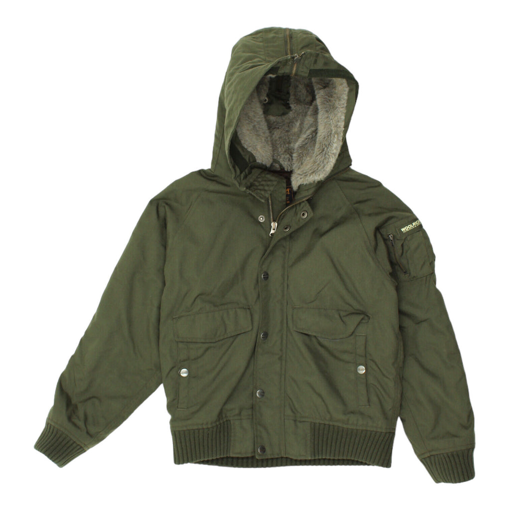 Woolrich Boys Green Hooded Quilted Jacket | Vintage Designer Kids Outdoors Wear | Vintage Messina Hembry | Thrift | Second-Hand Messina Hembry | Used Clothing | Messina Hembry 