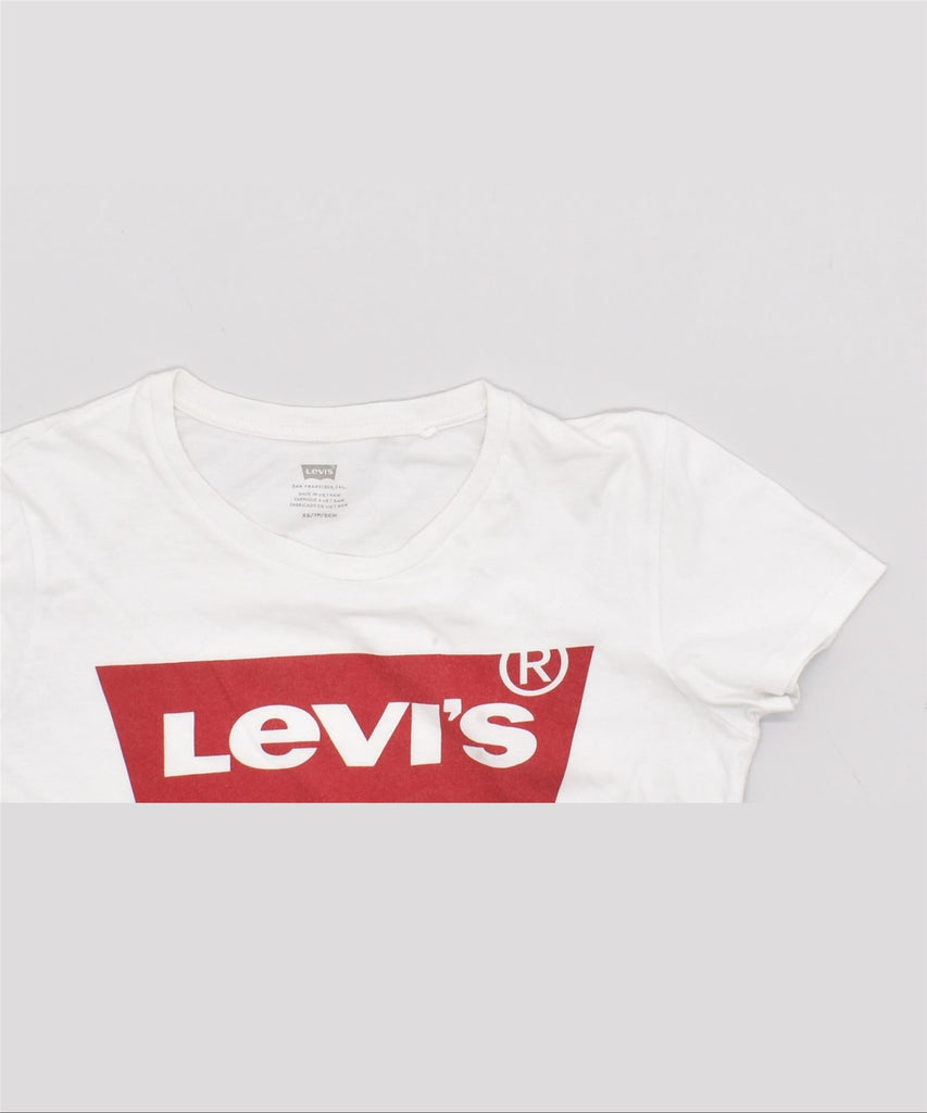 LEVI'S Womens Graphic T-Shirt Top UK 6 XS White Cotton | Vintage | Thrift | Second-Hand | Used Clothing | Messina Hembry 