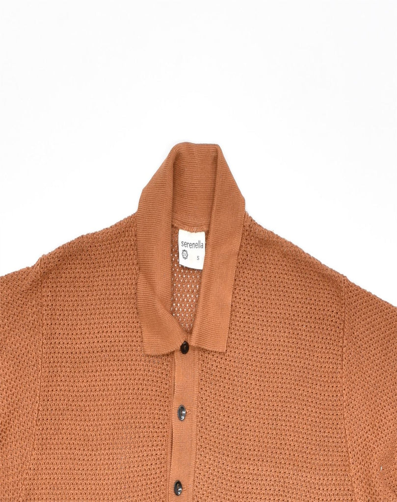 SERENELLA Mens Button Neck Jumper Sweater Small Brown | Vintage | Thrift | Second-Hand | Used Clothing | Messina Hembry 