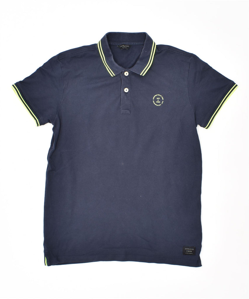 JACK & JONES Mens Polo Shirt Medium Navy Blue Cotton | Vintage | Thrift | Second-Hand | Used Clothing | Messina Hembry 