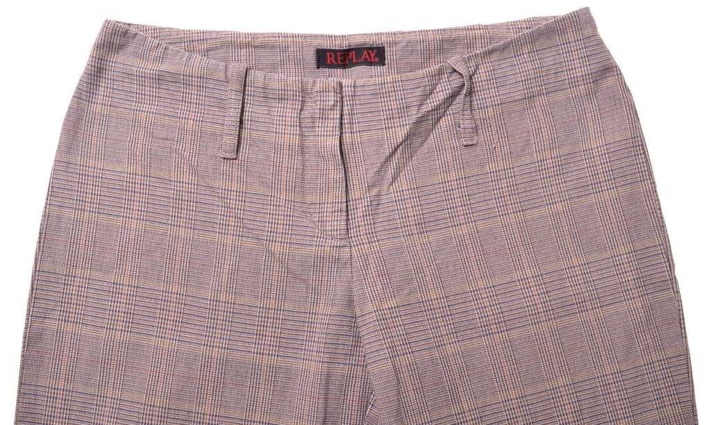 REPLAY Womens Casual Trousers W28 L31 Brown Check Cotton Straight - Second Hand & Vintage Designer Clothing - Messina Hembry