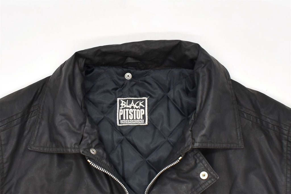 BLACK PITSTOP  Mens Bomber Jacket UK 40 Large Black Cotton | Vintage | Thrift | Second-Hand | Used Clothing | Messina Hembry 