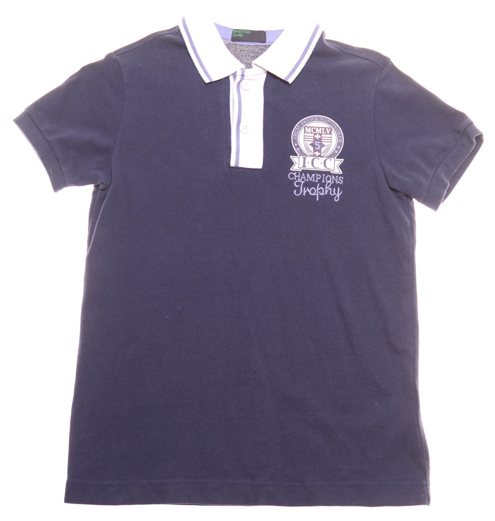 BENETTON Boys Polo Shirt 8-9 Years Large Blue Cotton | Vintage | Thrift | Second-Hand | Used Clothing | Messina Hembry 