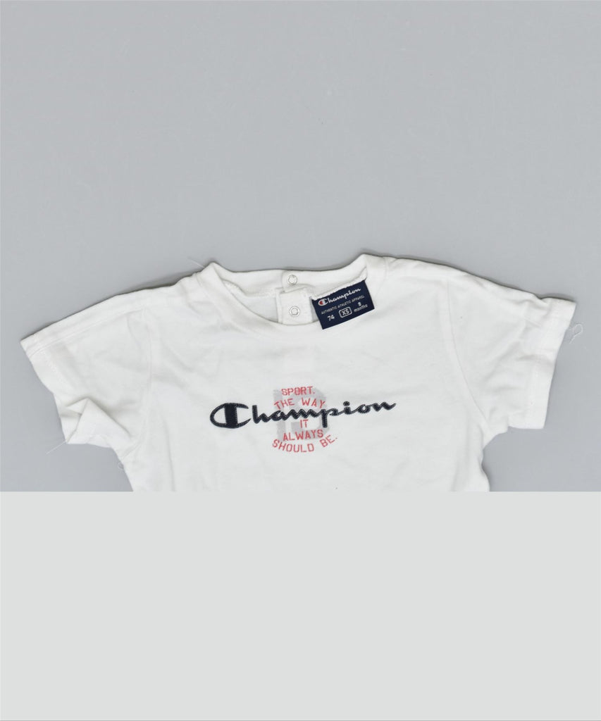 CHAMPION Girls Graphic T-Shirt Top 6-9 Months XS White Cotton | Vintage | Thrift | Second-Hand | Used Clothing | Messina Hembry 