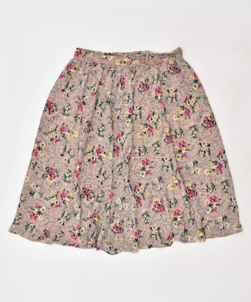 VINTAGE Womens Flared Skirt W30 Medium Beige Floral | Vintage | Thrift | Second-Hand | Used Clothing | Messina Hembry 