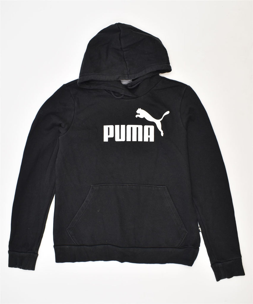 PUMA Womens Graphic Hoodie Jumper UK 12 Medium Black Cotton | Vintage | Thrift | Second-Hand | Used Clothing | Messina Hembry 