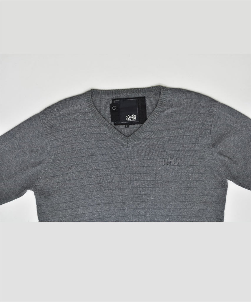 JACK & JONES Mens V-Neck Jumper Sweater Medium Grey | Vintage | Thrift | Second-Hand | Used Clothing | Messina Hembry 