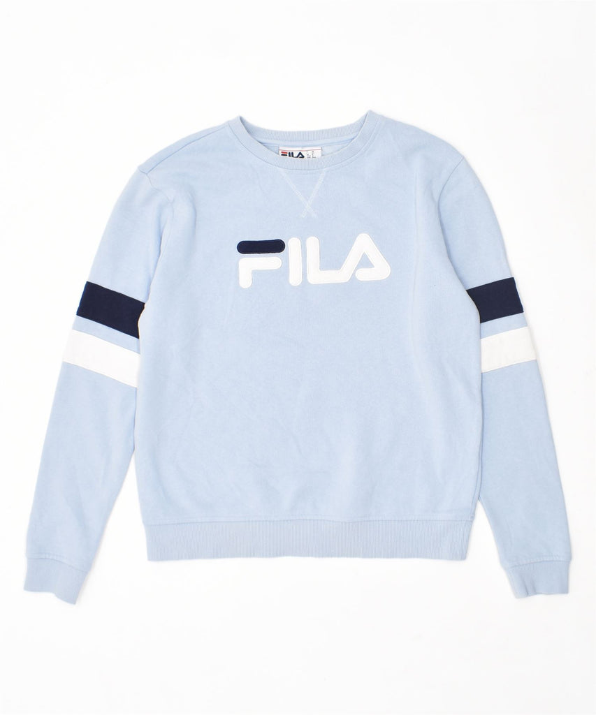 FILA Womens Graphic Sweatshirt Jumper UK 14 Medium Blue Cotton | Vintage | Thrift | Second-Hand | Used Clothing | Messina Hembry 