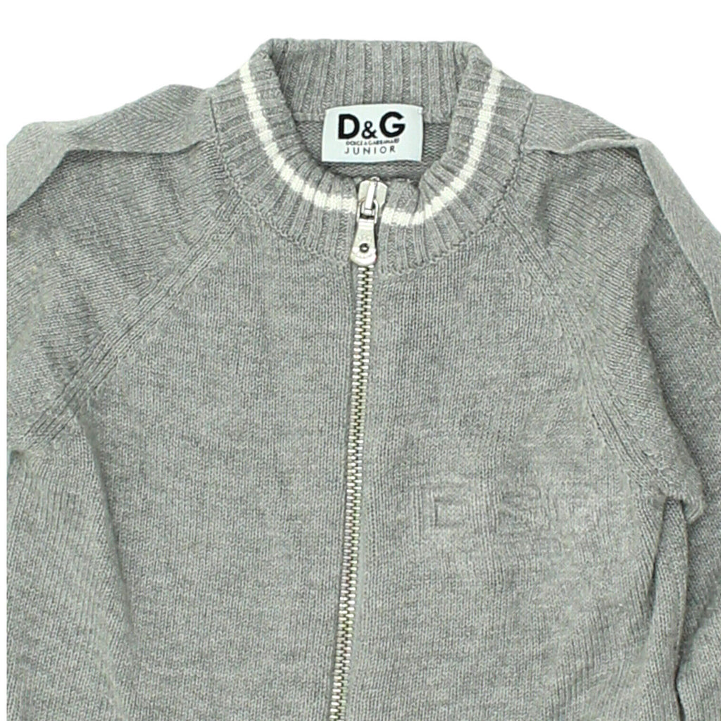 Dolce & Gabbana Junior Boys Grey Cotton Knit Full Zip Jumper | Vintage Designer | Vintage Messina Hembry | Thrift | Second-Hand Messina Hembry | Used Clothing | Messina Hembry 