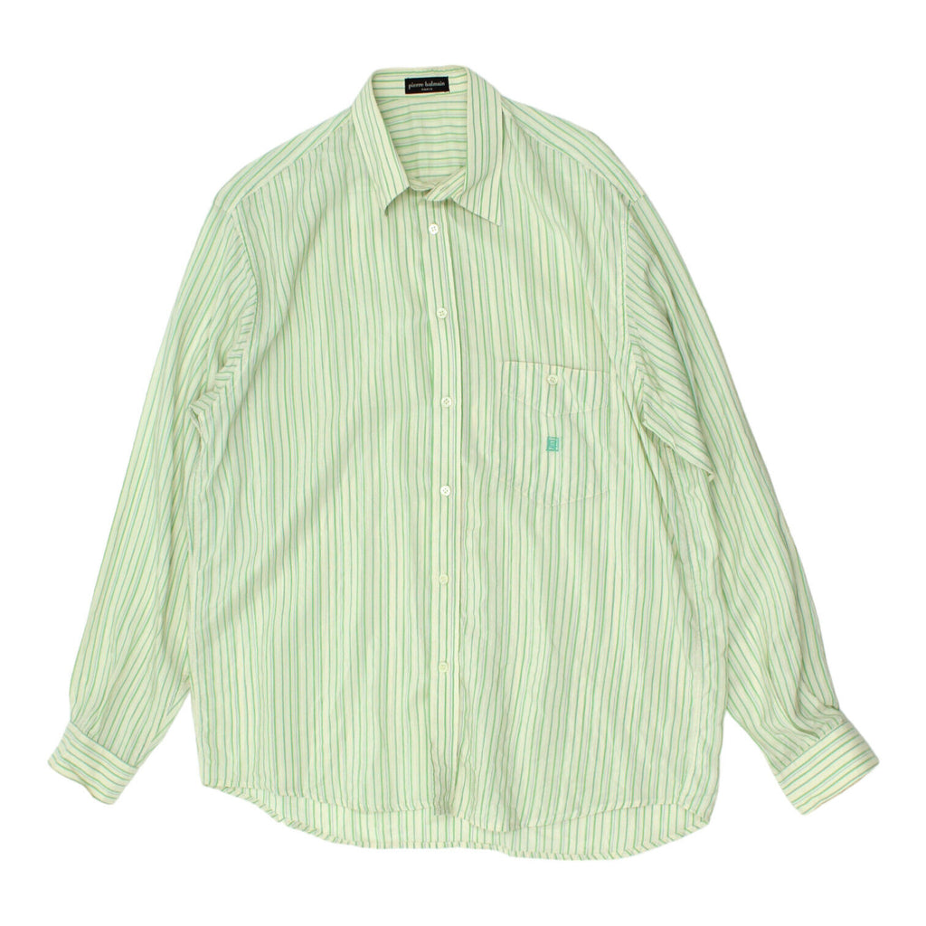 Pierre Balmain Mens Green Off White Pin Stripe Shirt | Vintage High End Designer | Vintage Messina Hembry | Thrift | Second-Hand Messina Hembry | Used Clothing | Messina Hembry 