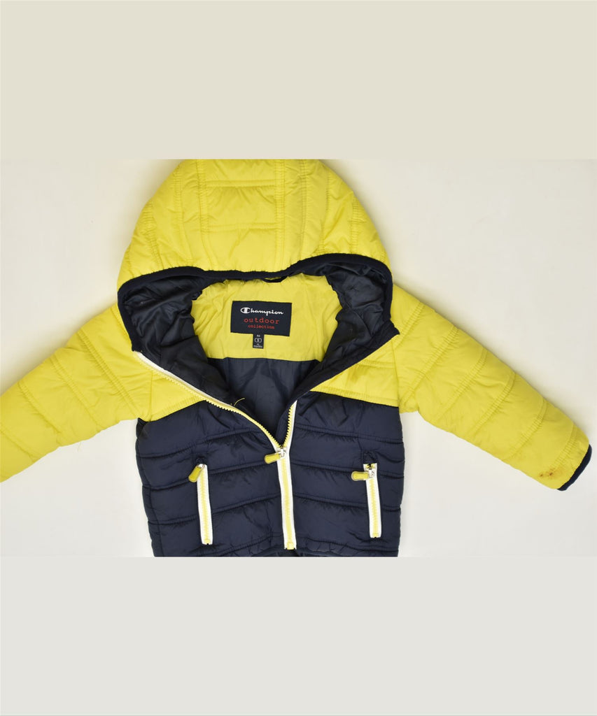 CHAMPION Boys Hooded Padded Jacket 9-12 Months Small Yellow Polyamide | Vintage | Thrift | Second-Hand | Used Clothing | Messina Hembry 