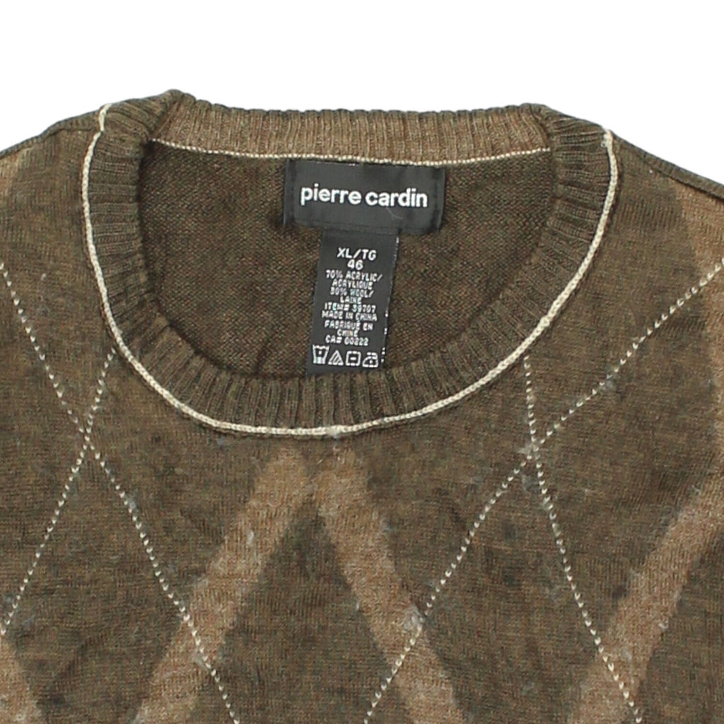 Pierre Cardin Mens Brown Acrylic Wool Argyle Jumper | Vintage Designer Sweater | Vintage Messina Hembry | Thrift | Second-Hand Messina Hembry | Used Clothing | Messina Hembry 