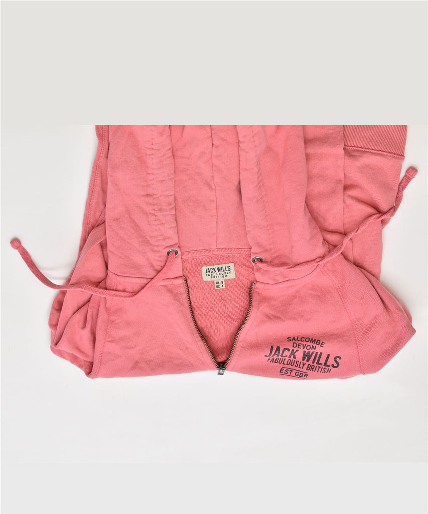 JACK WILLS Womens Zip Hoodie Sweater UK 8 Small Pink Cotton | Vintage | Thrift | Second-Hand | Used Clothing | Messina Hembry 