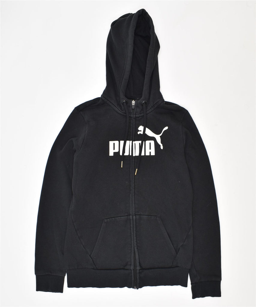 PUMA Womens Graphic Zip Hoodie Sweater UK 8 Small Black Cotton | Vintage | Thrift | Second-Hand | Used Clothing | Messina Hembry 