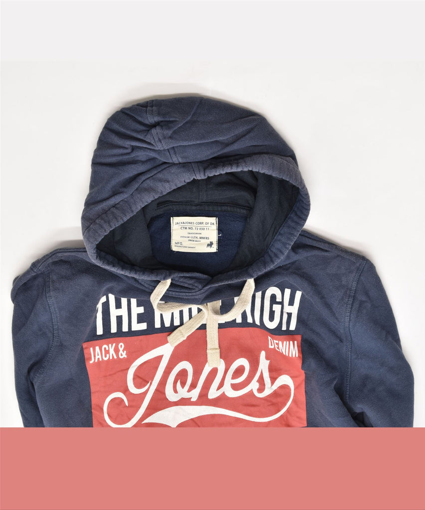 JACK & JONES Mens Graphic Hoodie Jumper Small Blue | Vintage | Thrift | Second-Hand | Used Clothing | Messina Hembry 