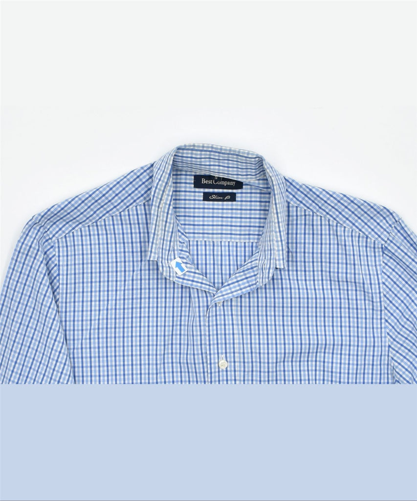 BEST COMPANY Mens Slim Fit Shirt Small Blue Check Cotton | Vintage | Thrift | Second-Hand | Used Clothing | Messina Hembry 